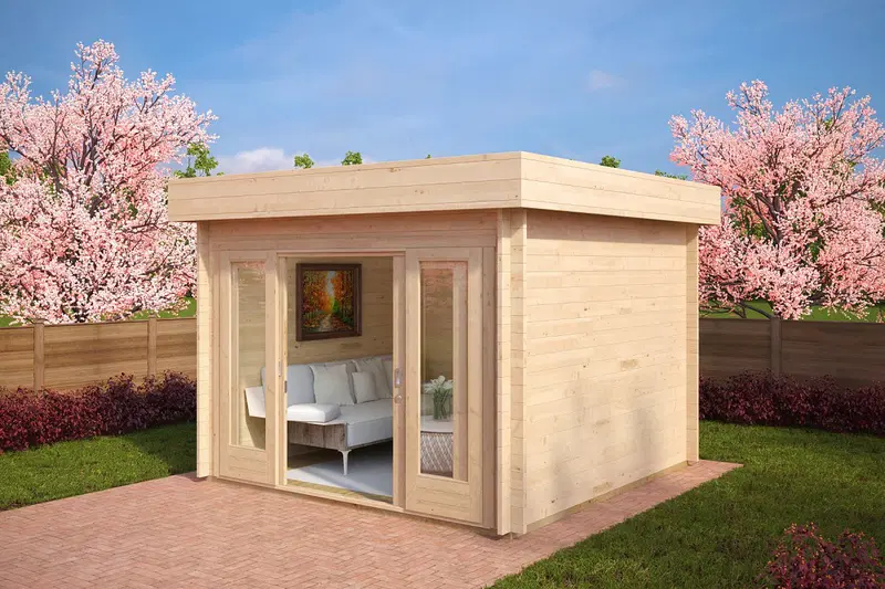 Friggebod med skjutdörrar “Lucas E” 9m² / 3 x 3 m / 44mm