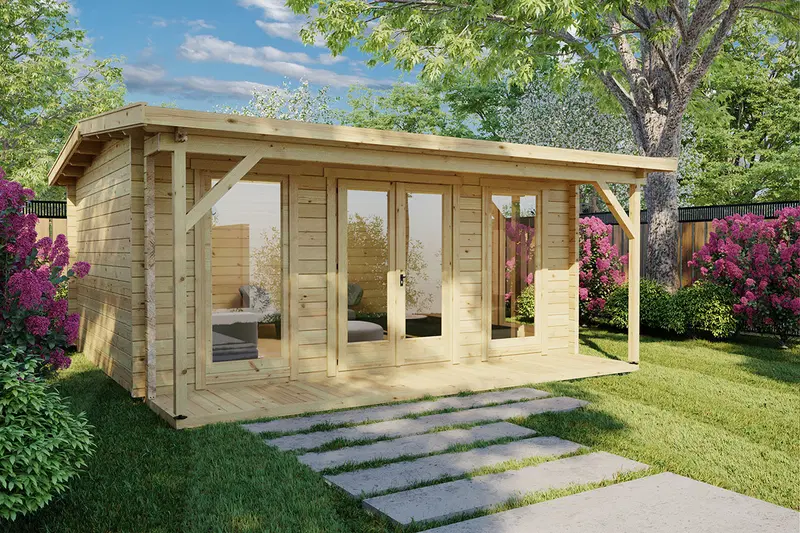 Attefallshus med terrass “Costa A” 19m² / 5 x 5 m / 70mm