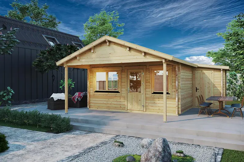 Timmerhus med toalett och förråd “Dean” 24m² / 7 x 7 m / 70mm