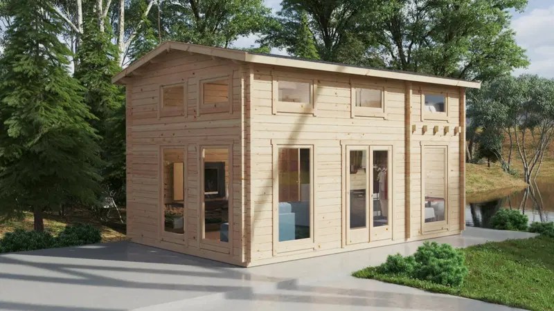 Attefallshus med loft “Sverige B” 23m² / 6 x 4 m / 70mm