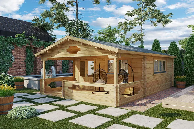 Timmerhus med veranda “Armin XL” 25m² / 8 x 5 m / 70mm