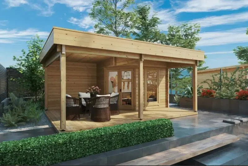 Litet timmerhus med veranda “Remo 3” 6m² / 6 x 4 m / 58mm