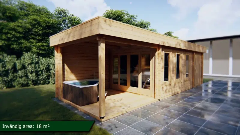 Timmerhus med Terrass och Förråd “Super Jacob E” 18m² / 4 x 9 m / 44mm