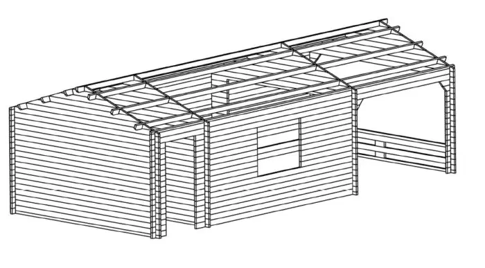 Timmerstuga med förråd “Heinz” 22m² / 9 x 4 m / 70mm