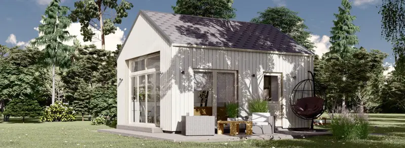 Attefallshus med loft SELMA (Isolerad, 44 mm + fasadbeklädnad), 5,8x5,1 m, 25 m² + 12 m² loft
