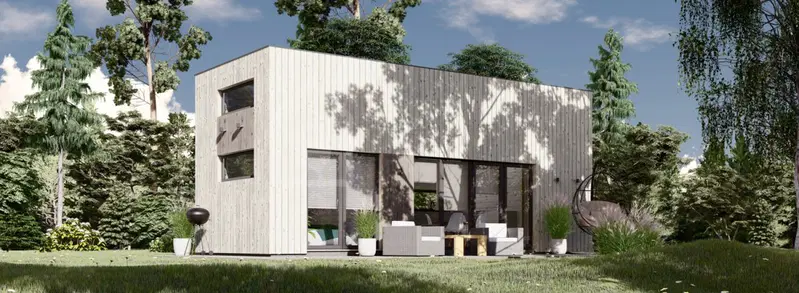 Attefallshus med loft ERIKA (44 mm + fasadbeklädnad), 8,4x3,4 m, 24 m² + 10 m² loft
