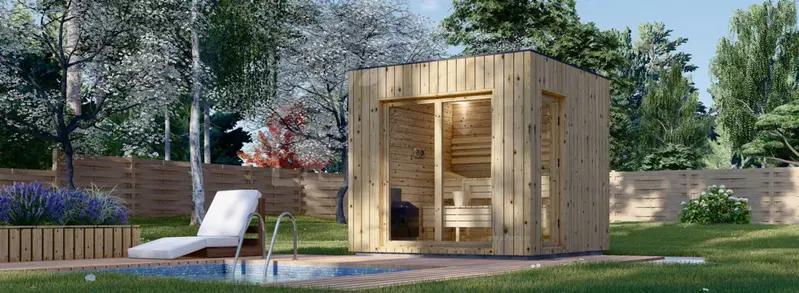 Bastuhus DELLA (34 mm + fasadbeklädnad), 2,6 x 2,6 m, 5 m²