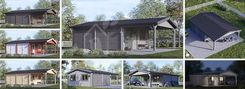 Dubbelgarage MULTI (44 mm) 6x6 m med enkel carport 3x6 m Snabb leverans