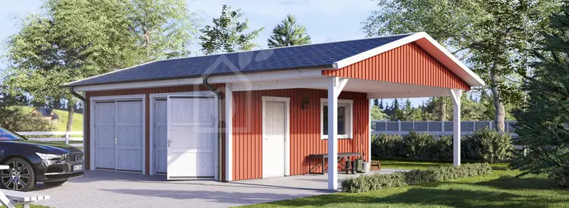 Garage byggsats - dubbelgarage LORA ALT DUO MULTI, 6x6 m, 33 m² - med carport 3x6 m