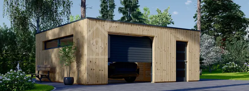 Enkelgarage med förråd SILVIA F PLUS (34 mm + fasadbeklädnad), 6x6 m, 36 m²