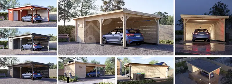 Enkel carport i trä MODERN med förråd, 8x4 m