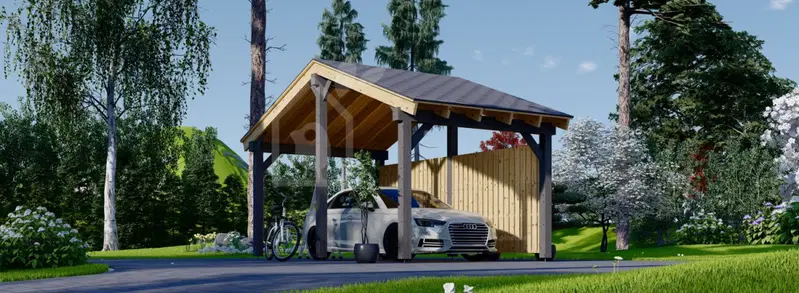 Enkel carport i trä LUNA med sidopanel 3,2x6 m