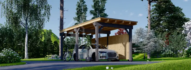 Enkel carport i trä LUNA F med sidopanel 3,2x6 m