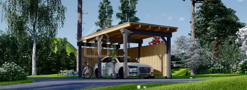 Enkel carport i trä LUNA F med L-formad sidopanel 3,2x6 m