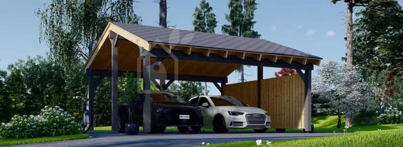 Dubbel carport i trä LUNA DUO med sidopanel 6x6 m