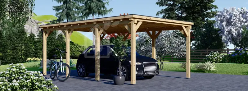 Enkel carport i trä med pulpettak MODERN, 3x6 m