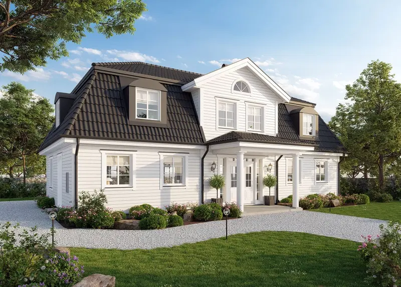 Lyxigt landskapshus med säteritak i 2 plan