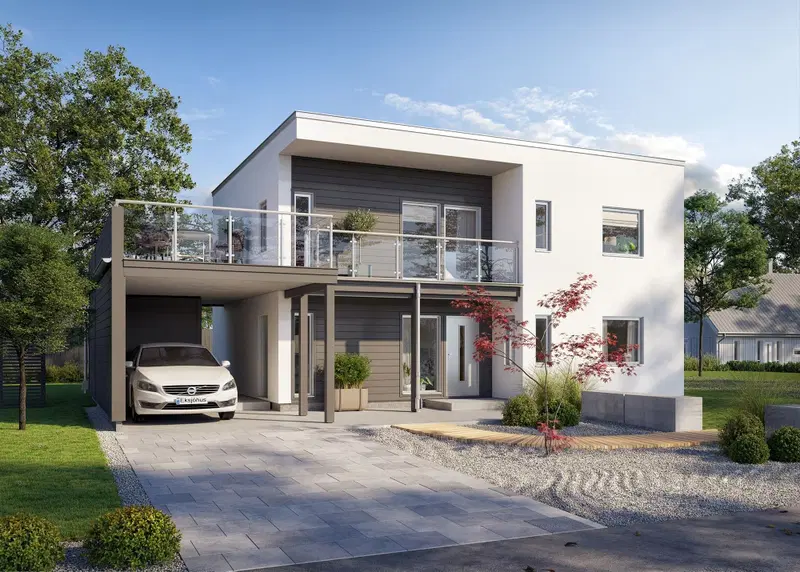 Modernt hus i funkis-stil och 2 plan