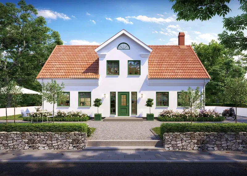 Vackert och rymligt 1,5-planshus i vit puts