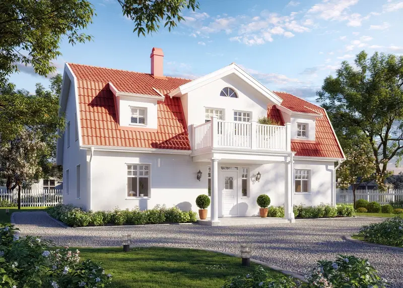 Klassiskt hus med mansardtak i 2 plan